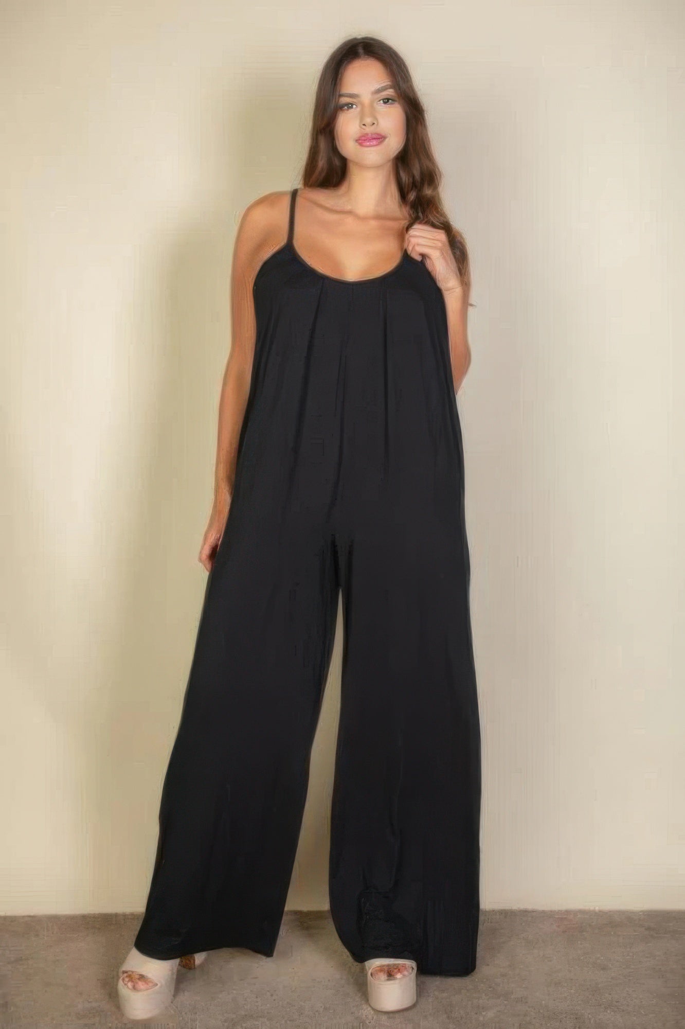Plus spaghetti strap solid wide jumpsuit - It's a Girly Place