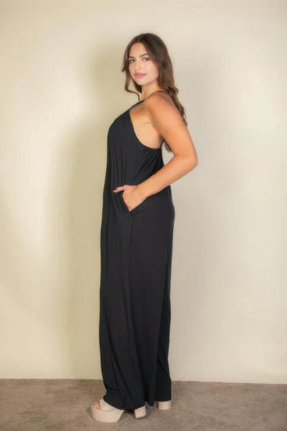 Plus spaghetti strap solid wide jumpsuit - It's a Girly Place