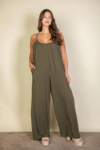 Plus spaghetti strap solid wide jumpsuit - It's a Girly Place