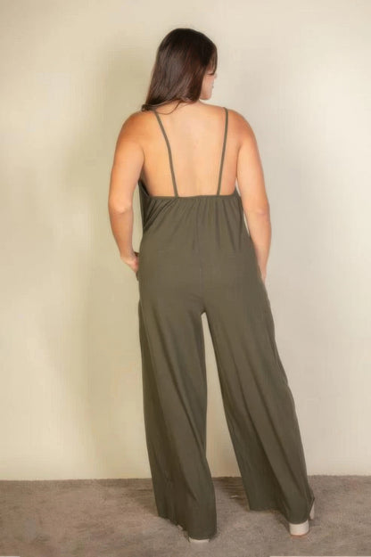 Plus spaghetti strap solid wide jumpsuit - It's a Girly Place