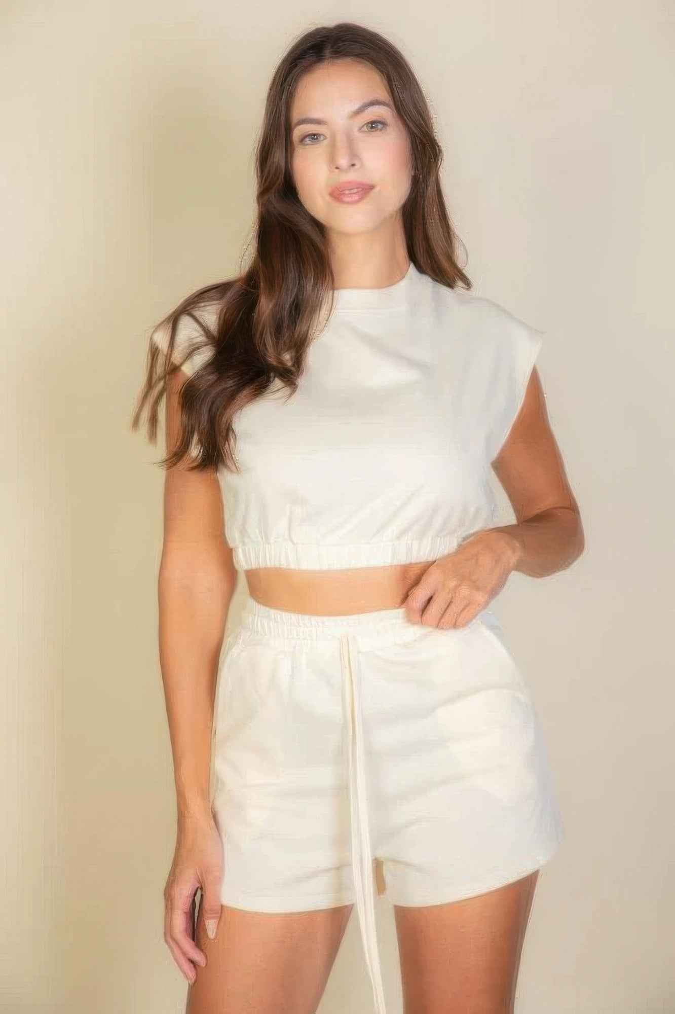 Cap Sleeve Top and Shorts Set – Beige or Royal Blue