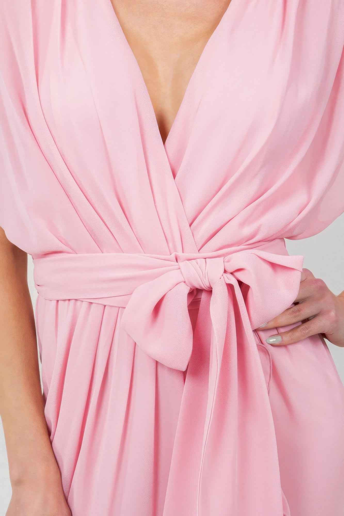 Solid Tie Waist Ruffle Midi Dress