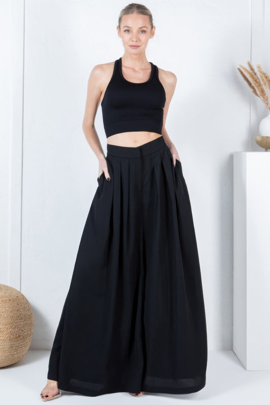 Large Hem Wide Leg Pleated Solid Pants - It's a Girly Place