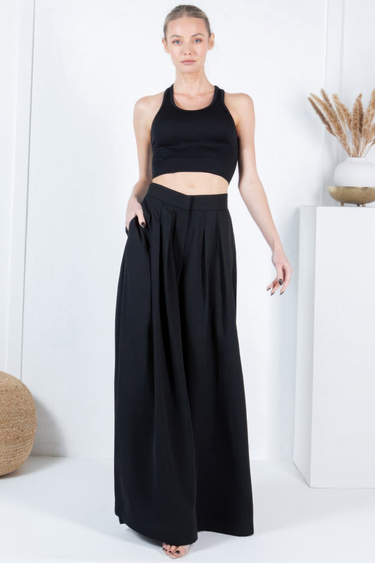Large Hem Wide Leg Pleated Solid Pants - It's a Girly Place