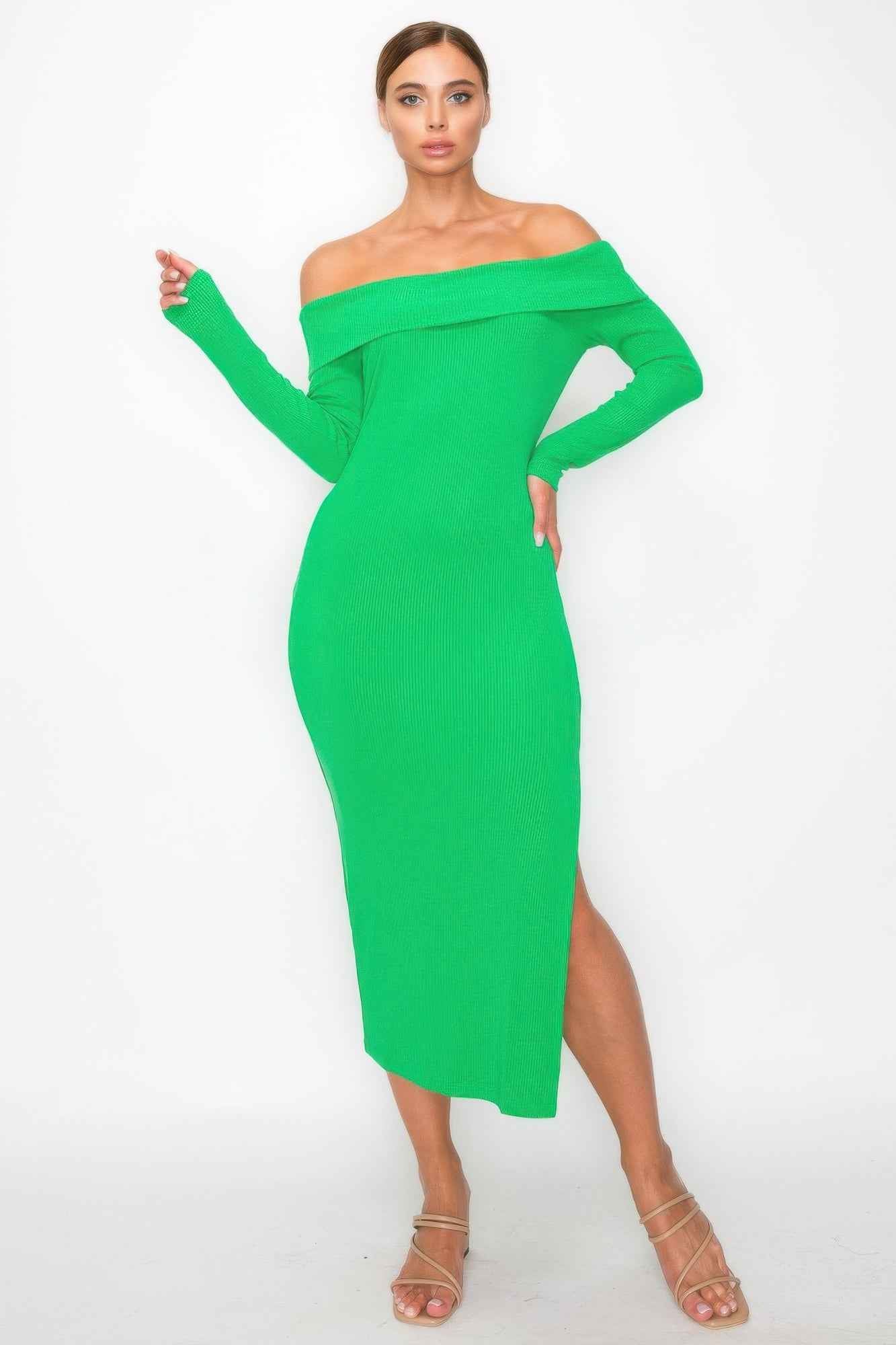Off-shoulder Rib Midi Dress