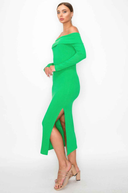 Off-shoulder Rib Midi Dress