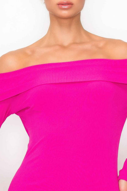 Off-shoulder Rib Midi Dress