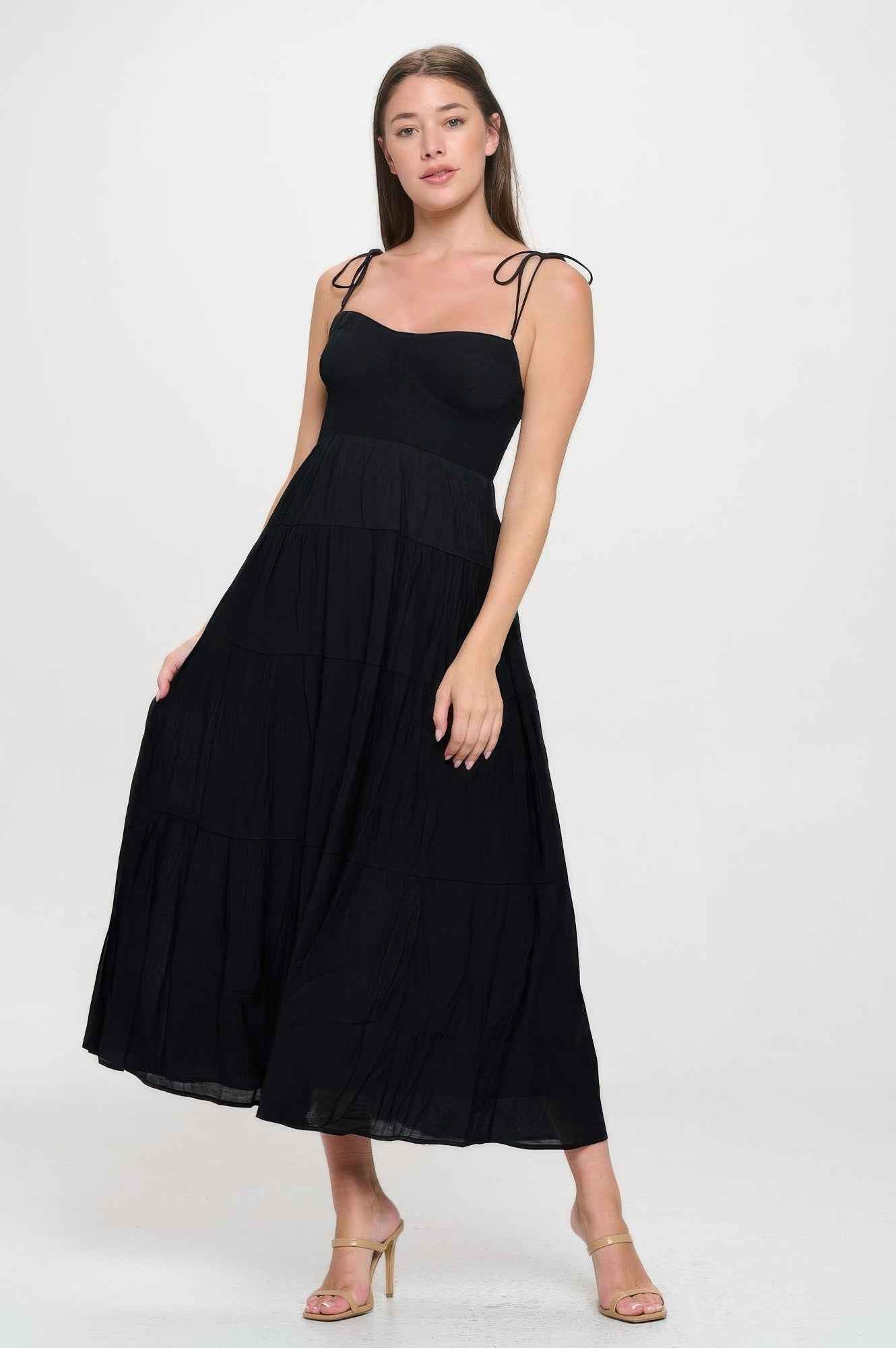 Solid Smocked Ruffle Maxi Dress
