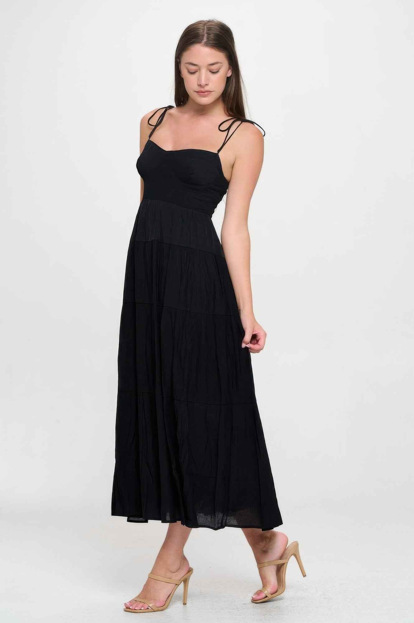 Solid Smocked Ruffle Maxi Dress