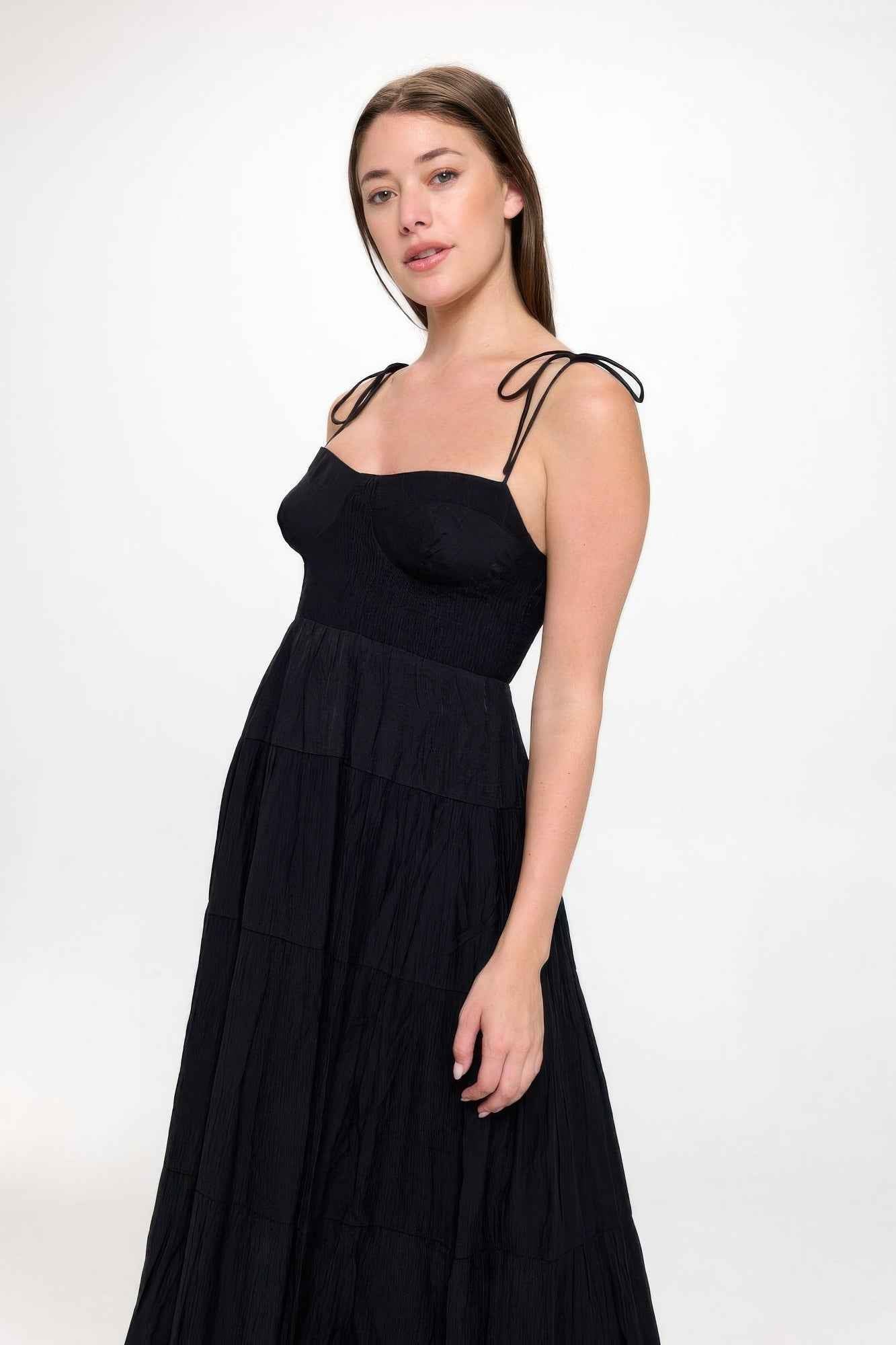 Solid Smocked Ruffle Maxi Dress