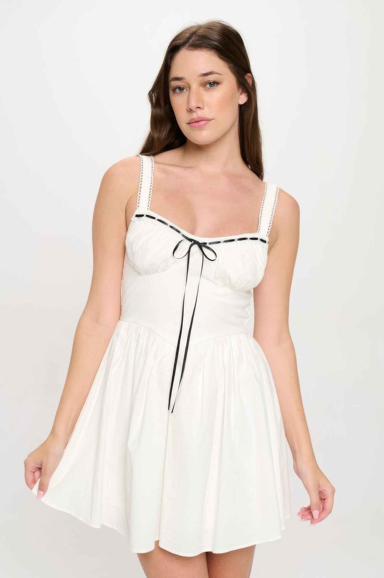 Front Ribbon Tie Bustier Dress