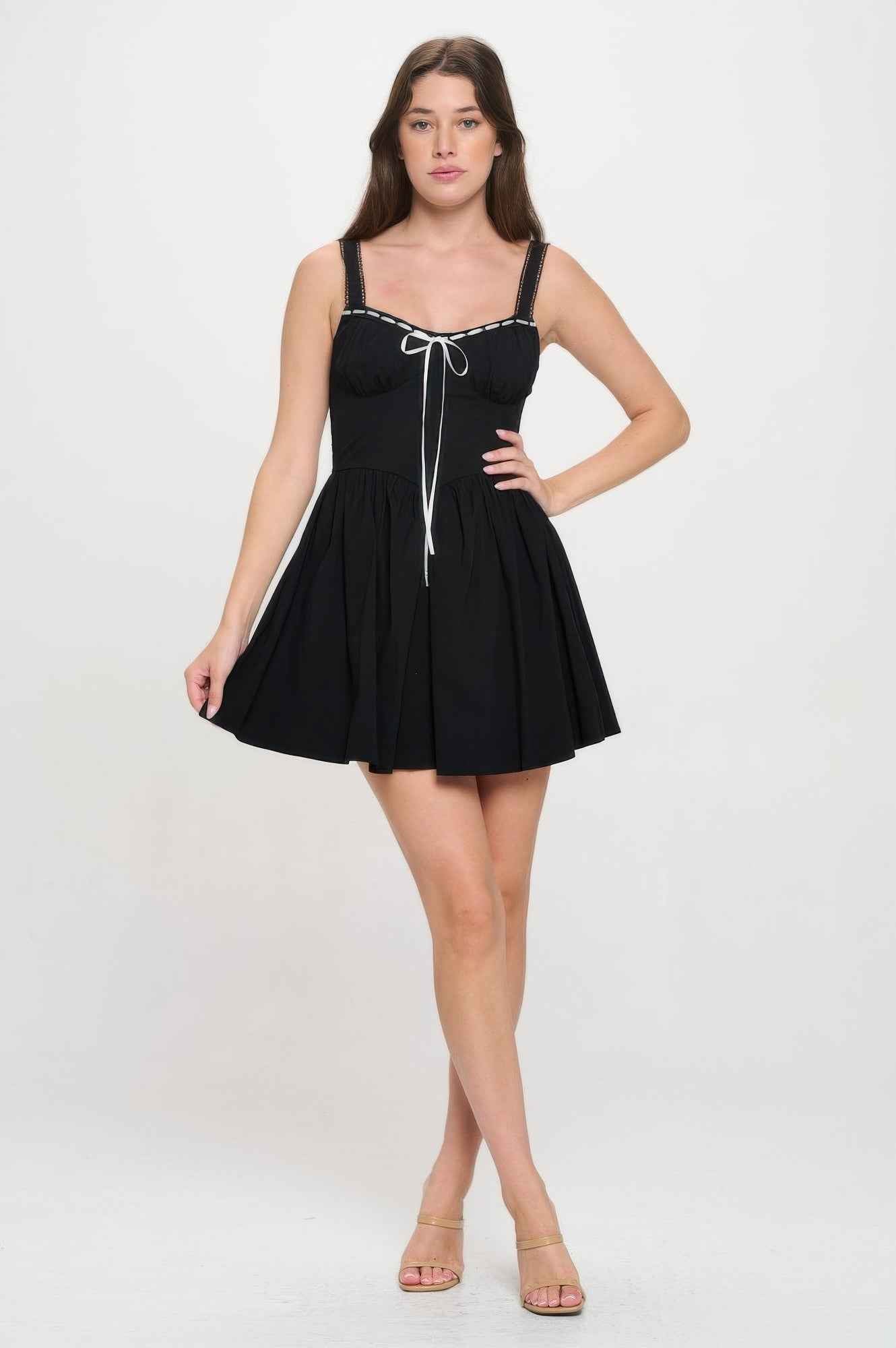 Front Ribbon Tie Bustier Dress