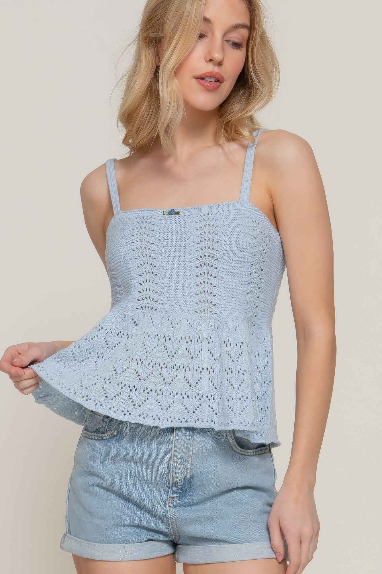 Flower Trim Detail Pointelle Spring Sweater