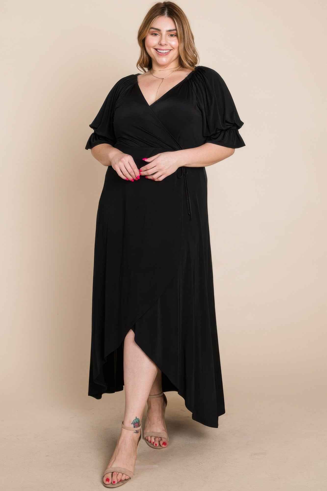 Plus Size Solid Venezia Faux Wrap Maxi Dress