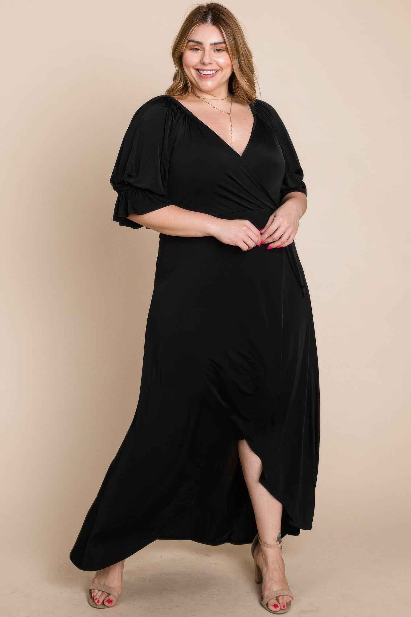 Plus Size Solid Venezia Faux Wrap Maxi Dress