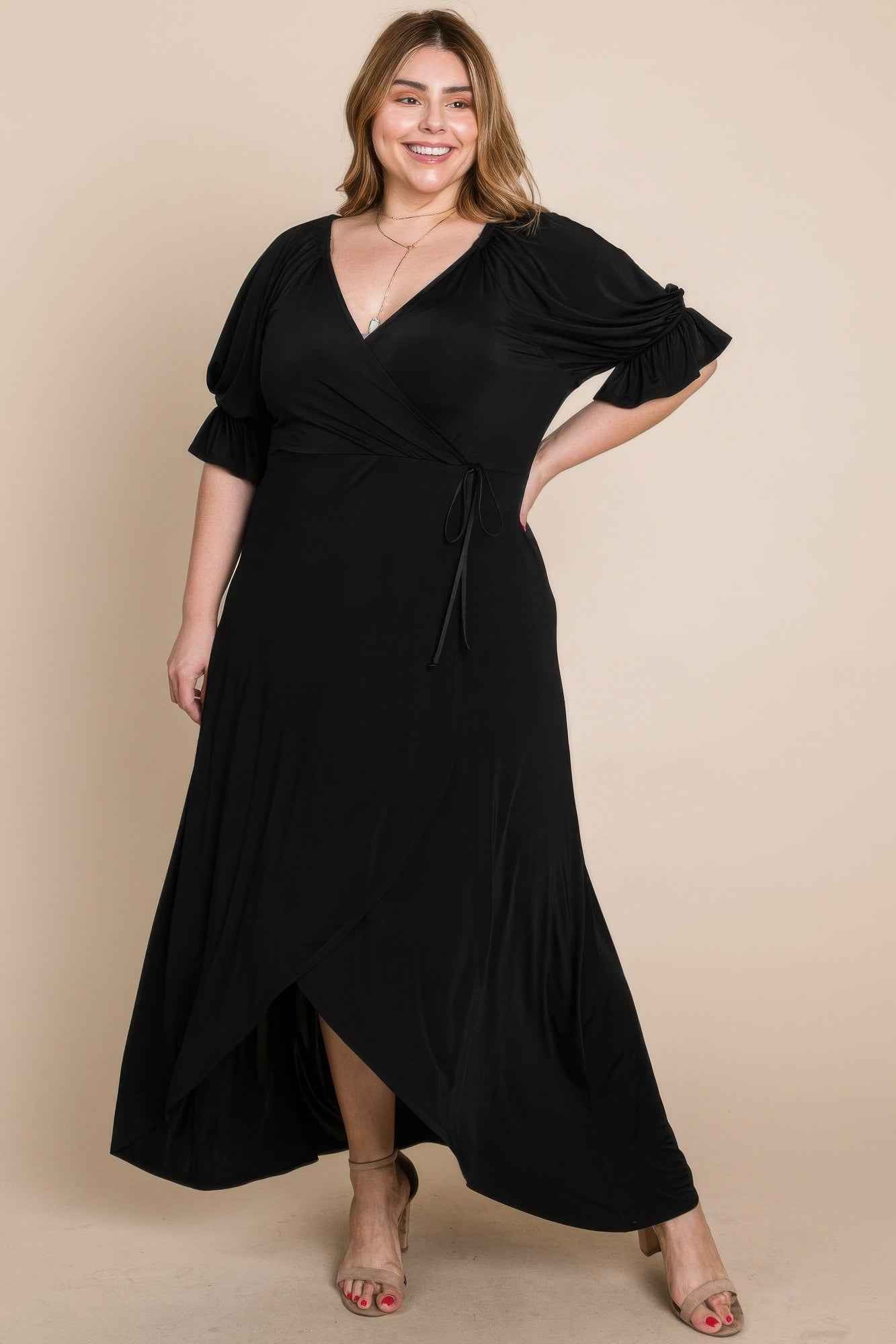 Plus Size Solid Venezia Faux Wrap Maxi Dress