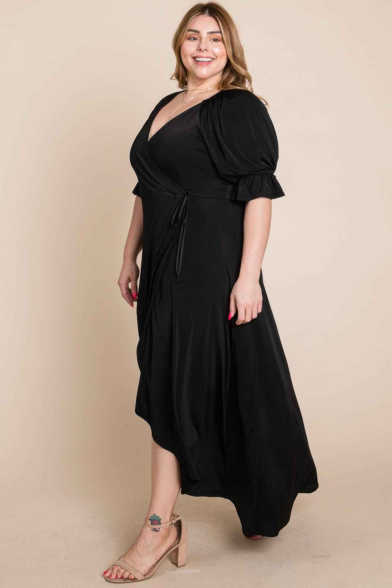 Plus Size Solid Venezia Faux Wrap Maxi Dress