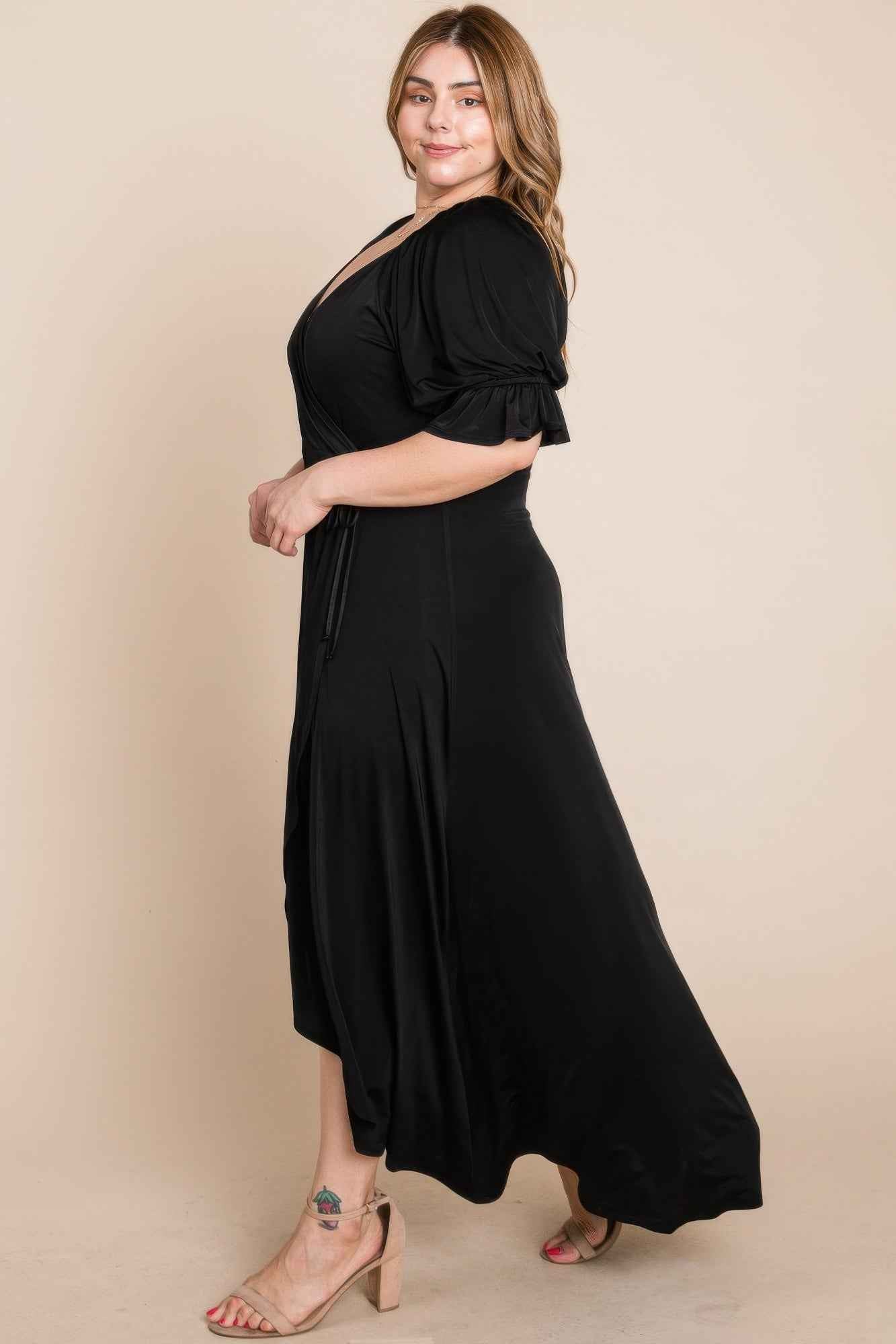 Plus Size Solid Venezia Faux Wrap Maxi Dress