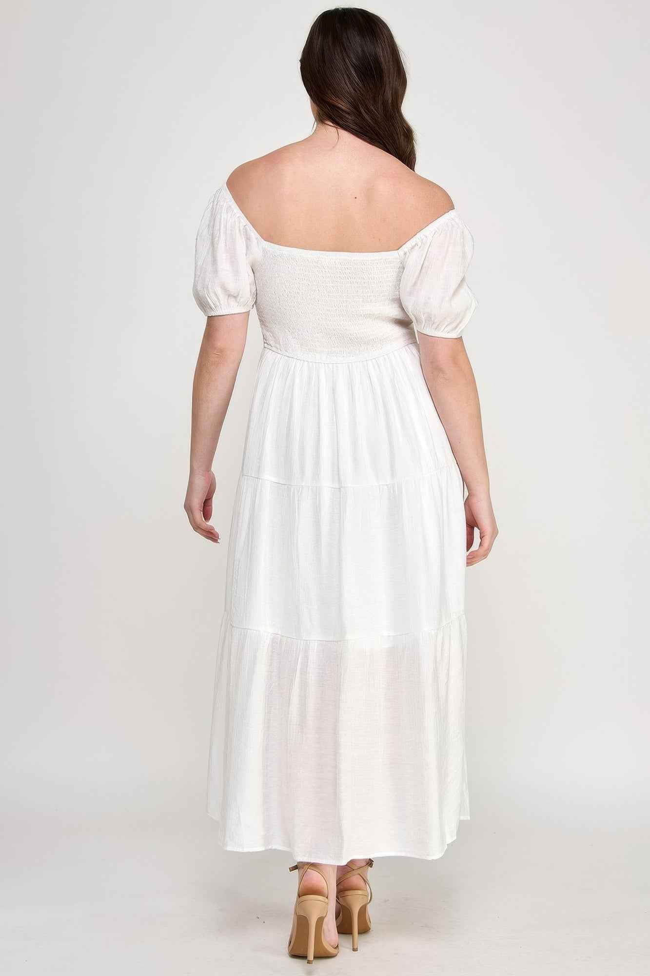 Front Tie Puff Sleeve Tired Maxi Dress