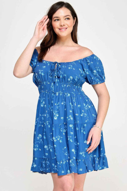 Floral Front-tie Elastic Waist Ruffle Dress