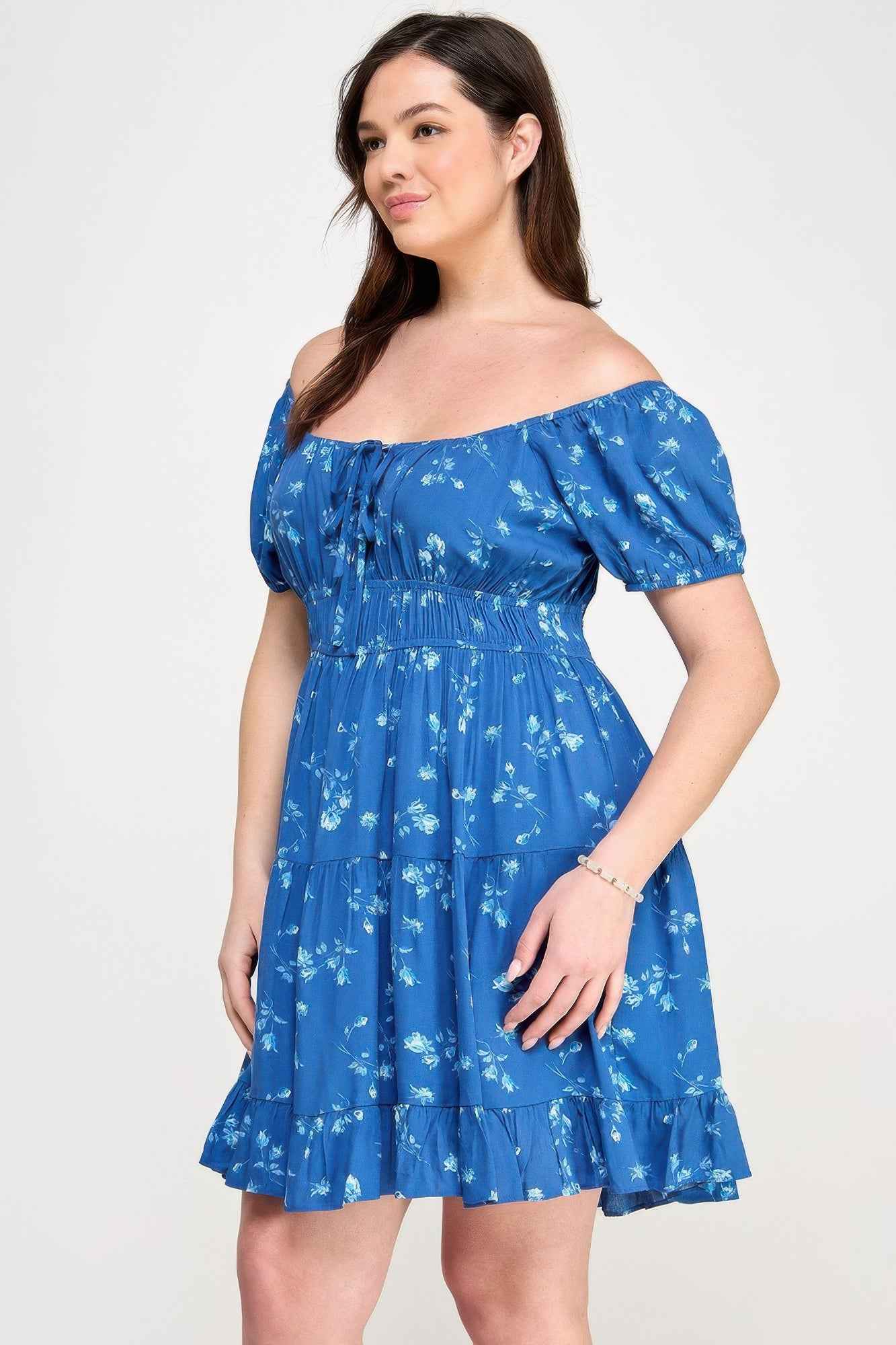 Floral Front-tie Elastic Waist Ruffle Dress