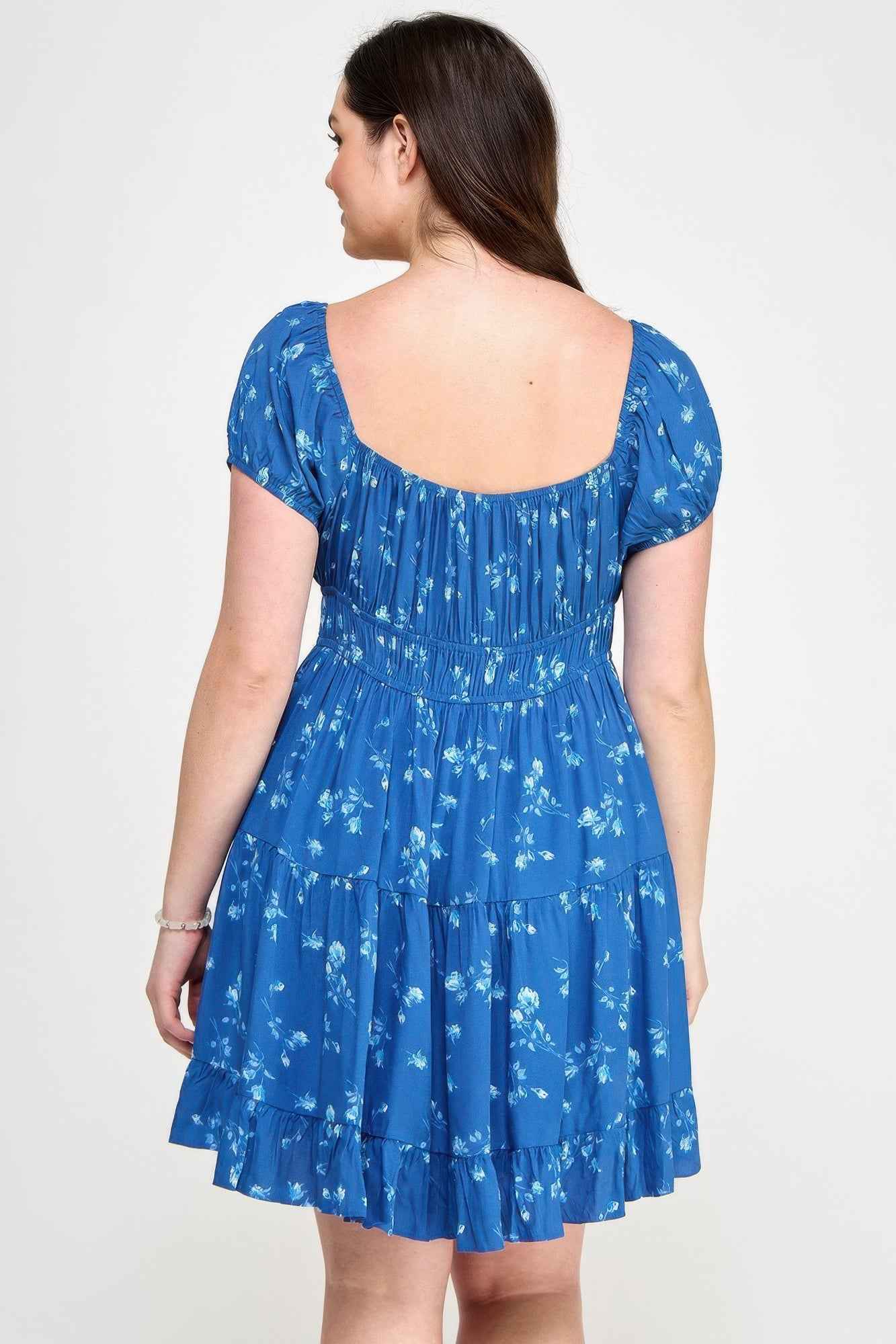 Floral Front-tie Elastic Waist Ruffle Dress