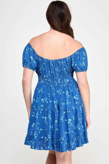 Floral Front-tie Elastic Waist Ruffle Dress