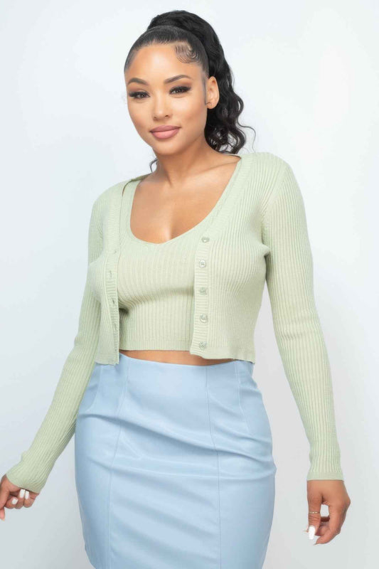 Crop Tank Top & Cardigan Sweater Set