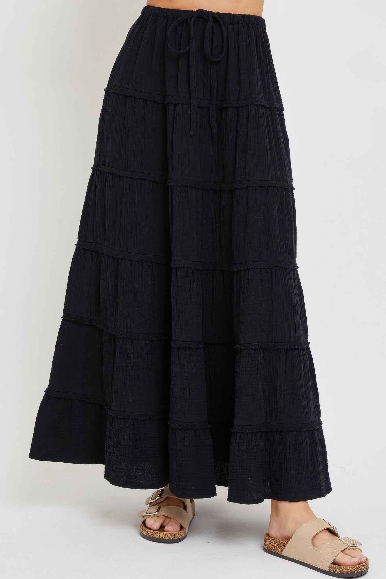 Cotton Gauze Tiered Maxi Skirt
