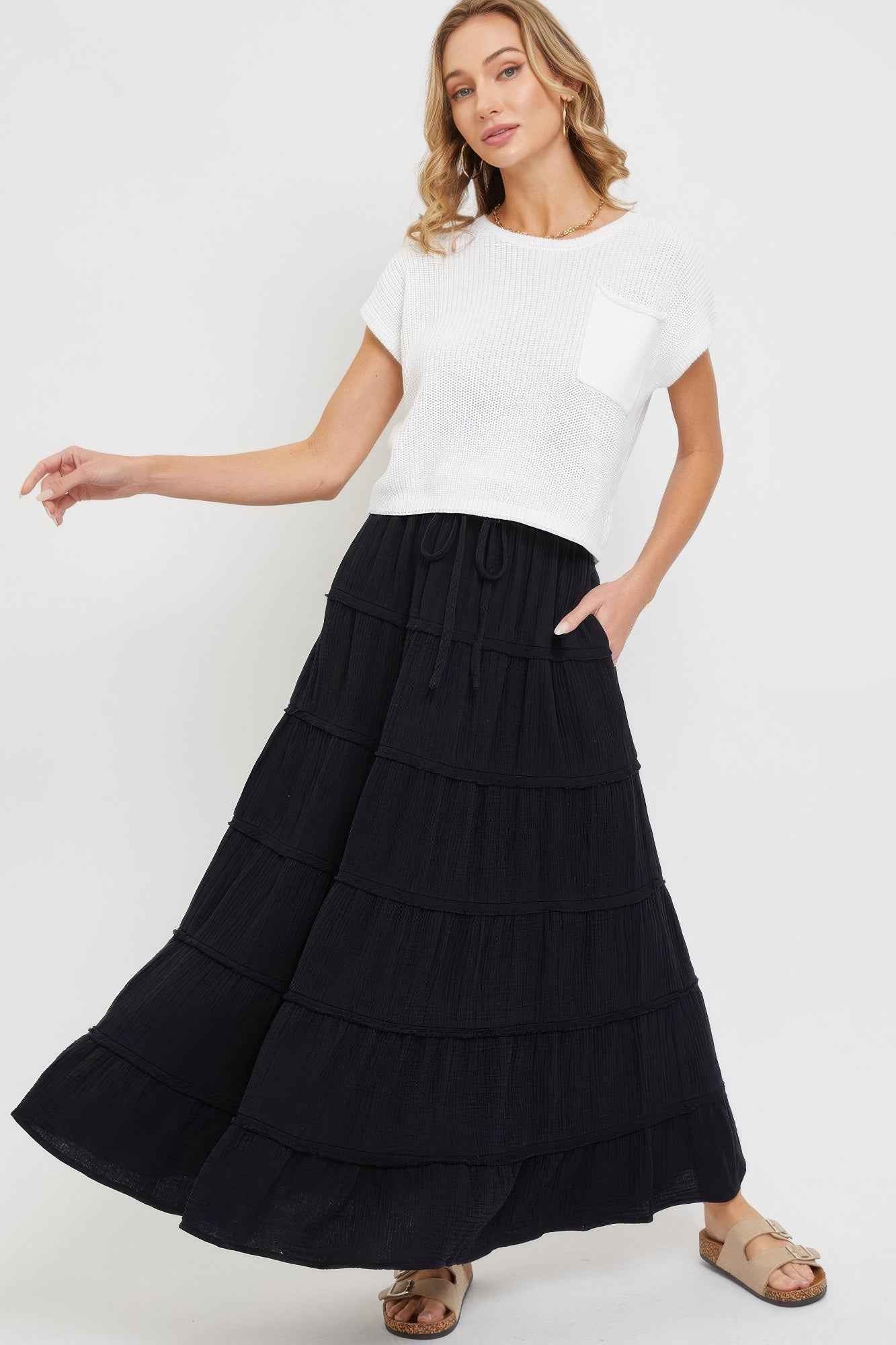 Cotton Gauze Tiered Maxi Skirt