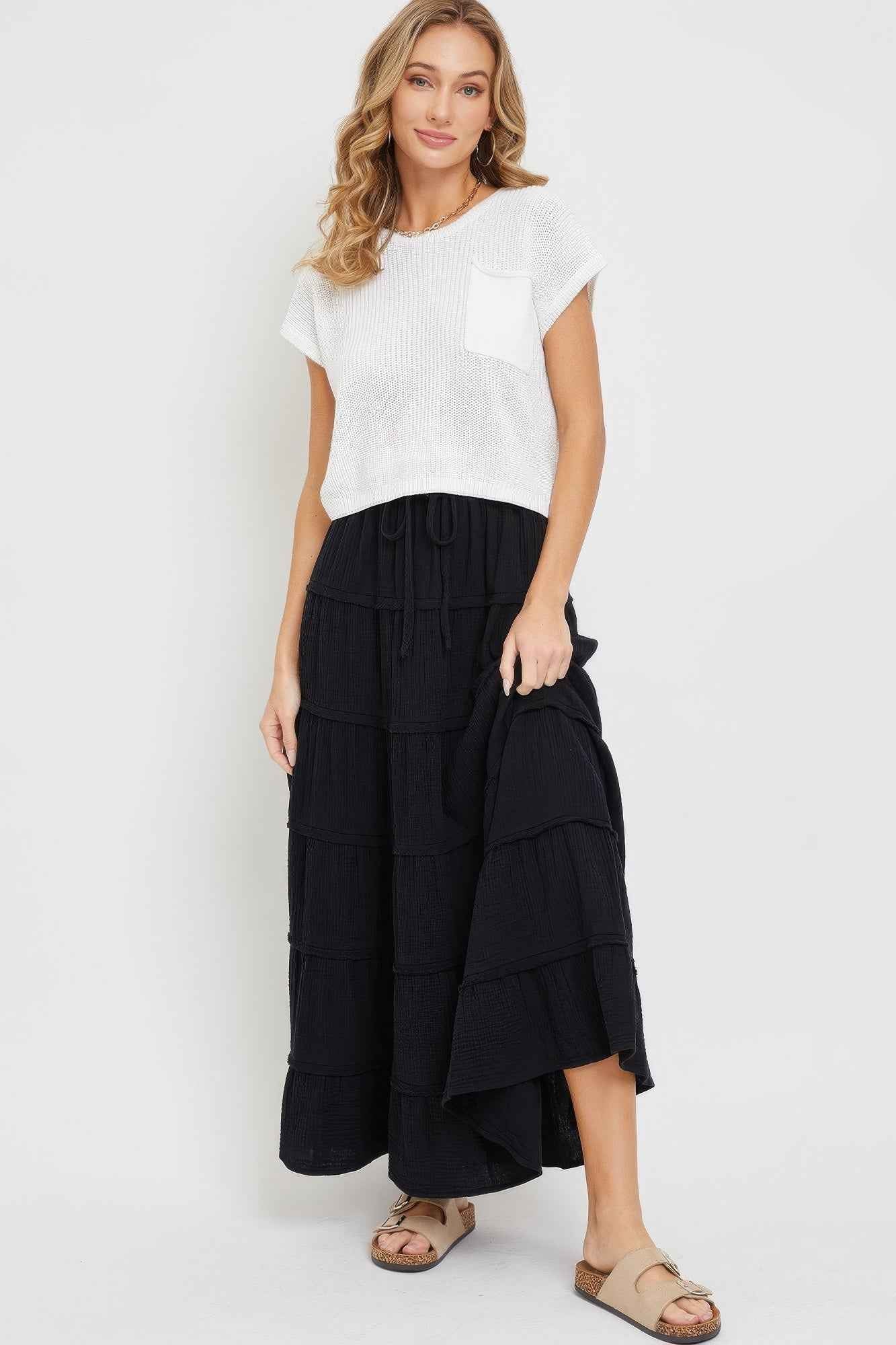 Cotton Gauze Tiered Maxi Skirt