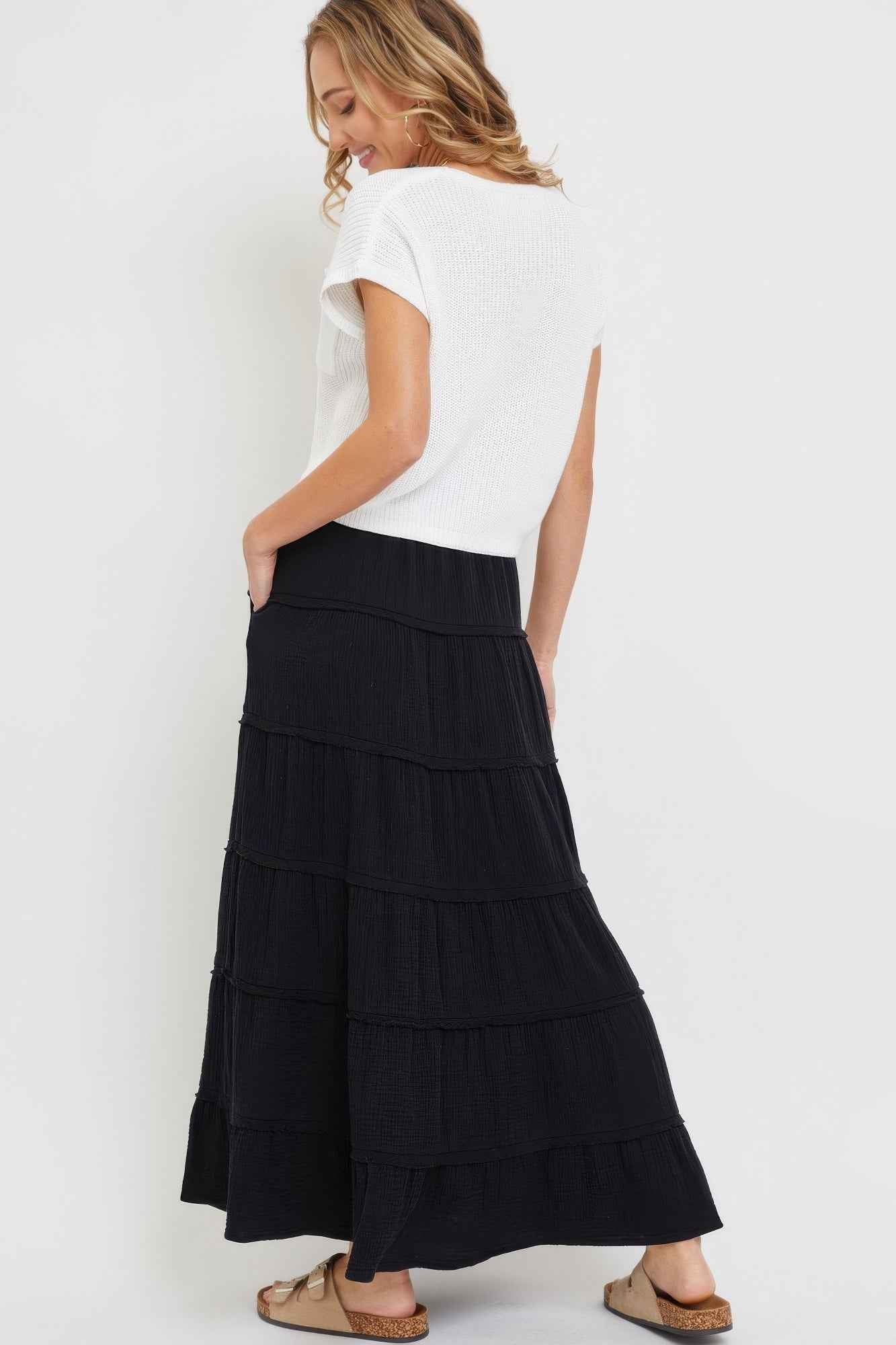 Cotton Gauze Tiered Maxi Skirt
