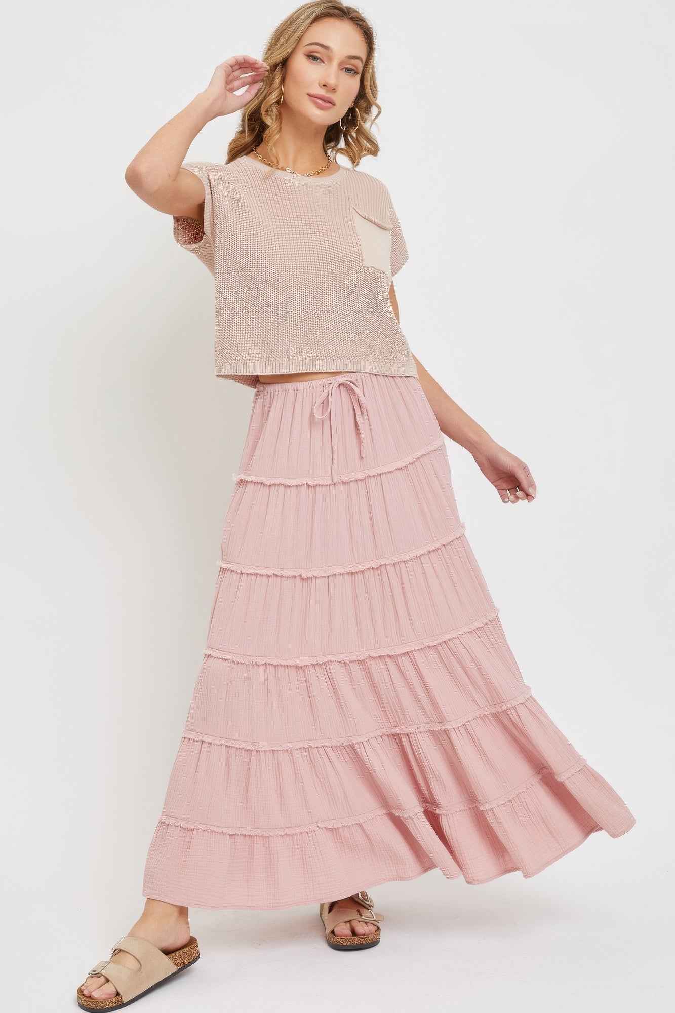 Cotton Gauze Tiered Maxi Skirt