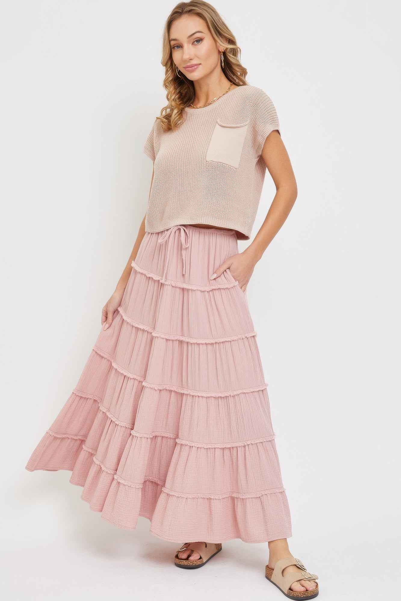 Cotton Gauze Tiered Maxi Skirt