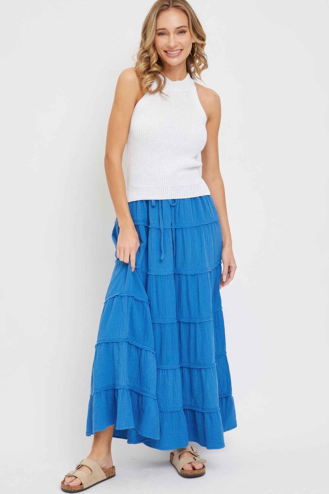 Cotton Gauze Tiered Maxi Skirt