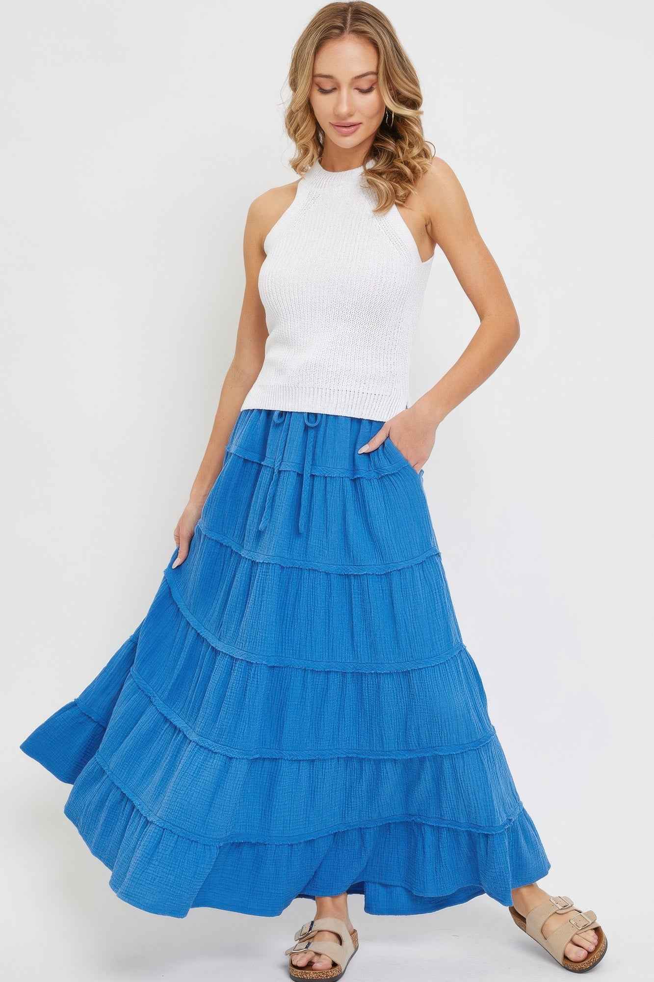 Cotton Gauze Tiered Maxi Skirt
