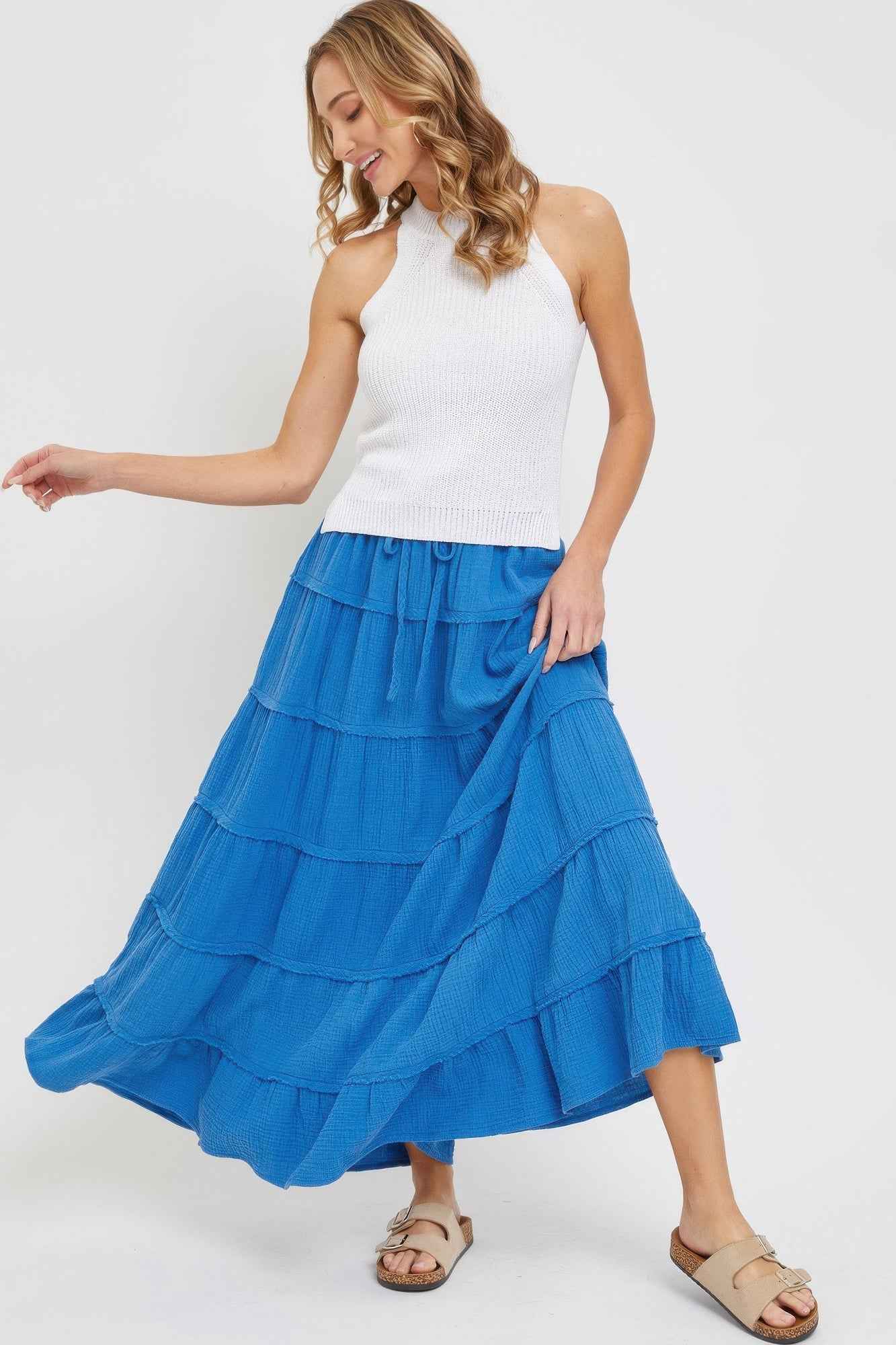 Cotton Gauze Tiered Maxi Skirt