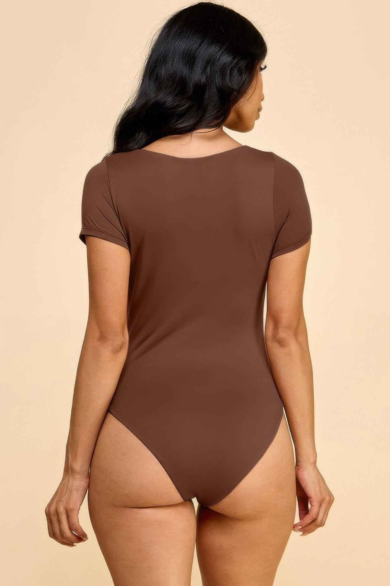 Short Sleeve Scoop Neck Double Layered Bodysuit