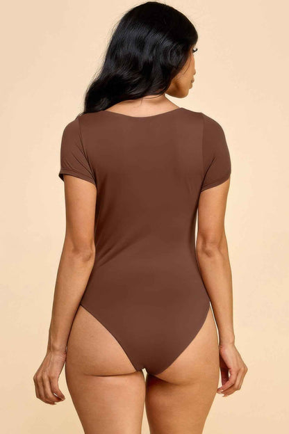 Short Sleeve Scoop Neck Double Layered Bodysuit