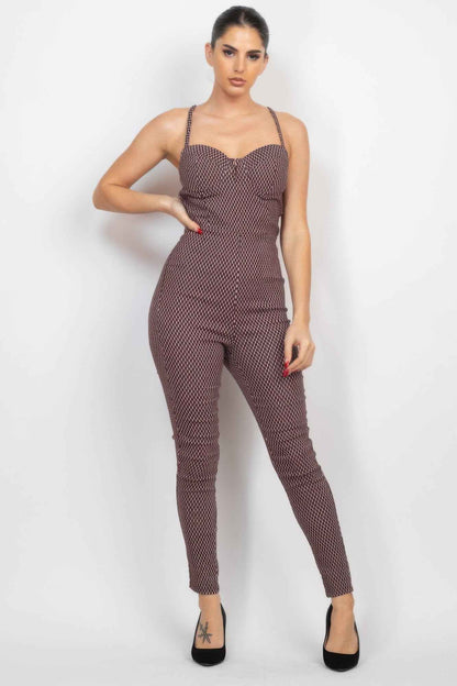 Plaid Sleeveless Zippered Jumpsuit