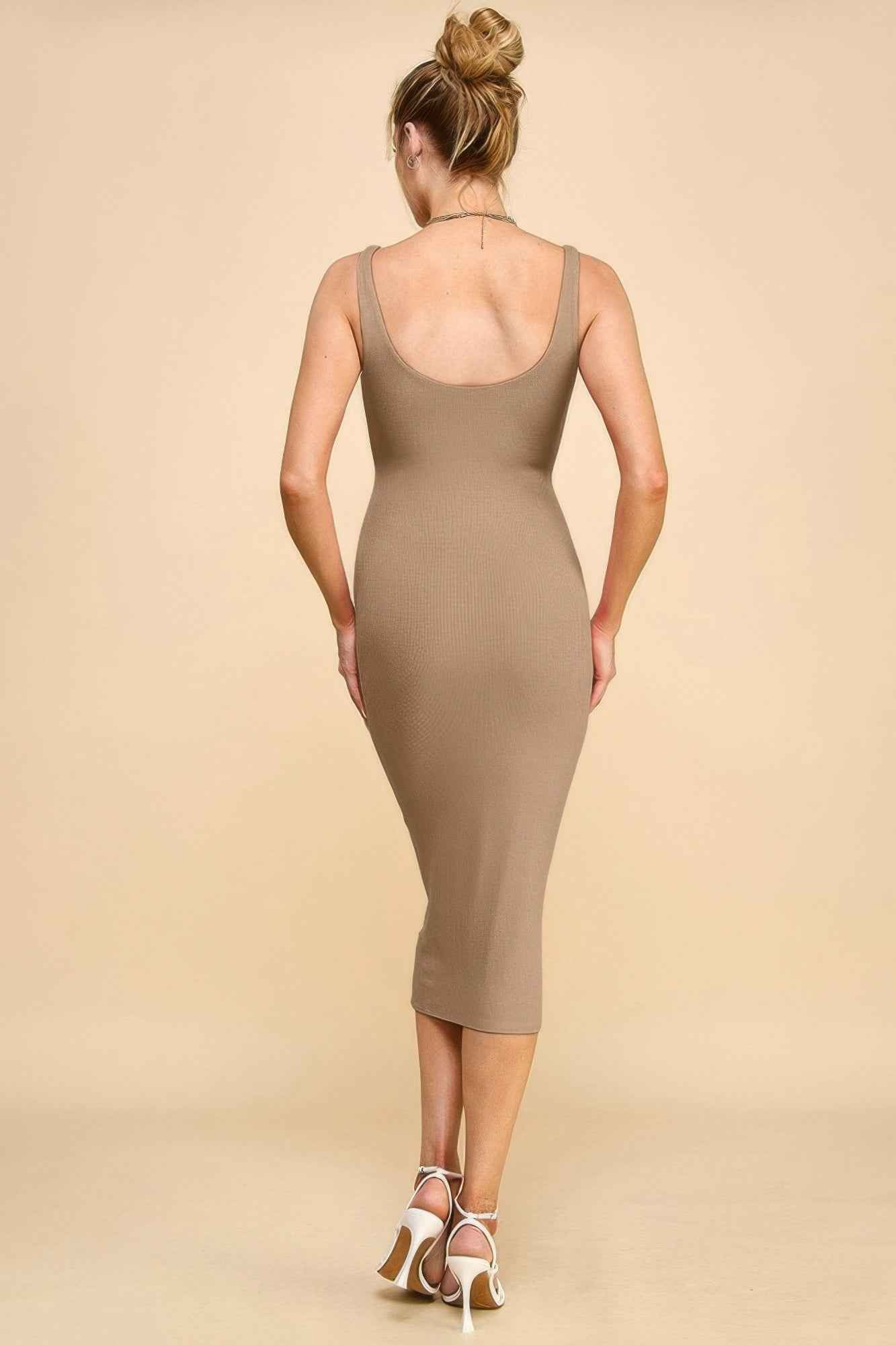 Scoop Neck Rib Linning Double Layered Tank Dress
