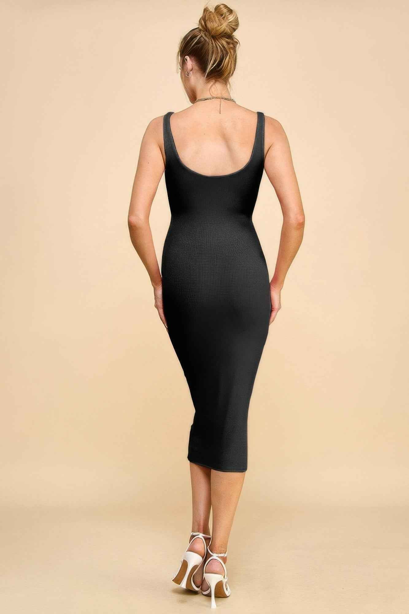 Scoop Neck Rib Linning Double Layered Tank Dress