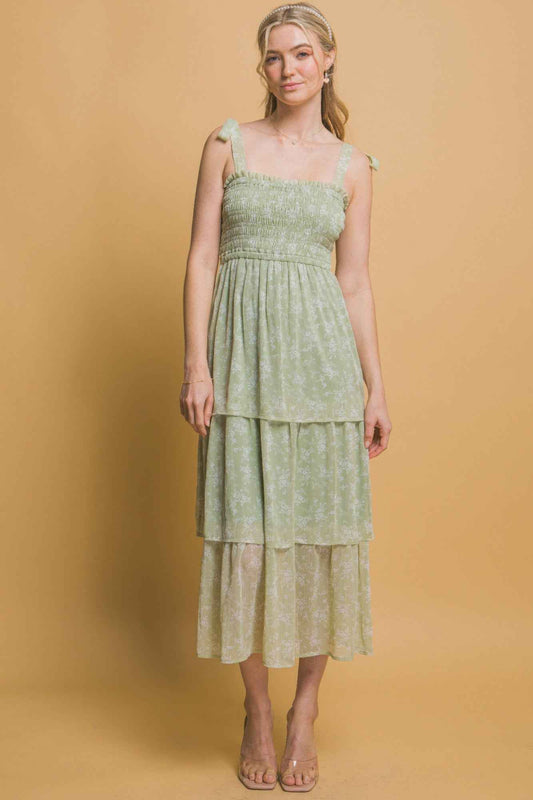 Tiered Midi Floral Dress