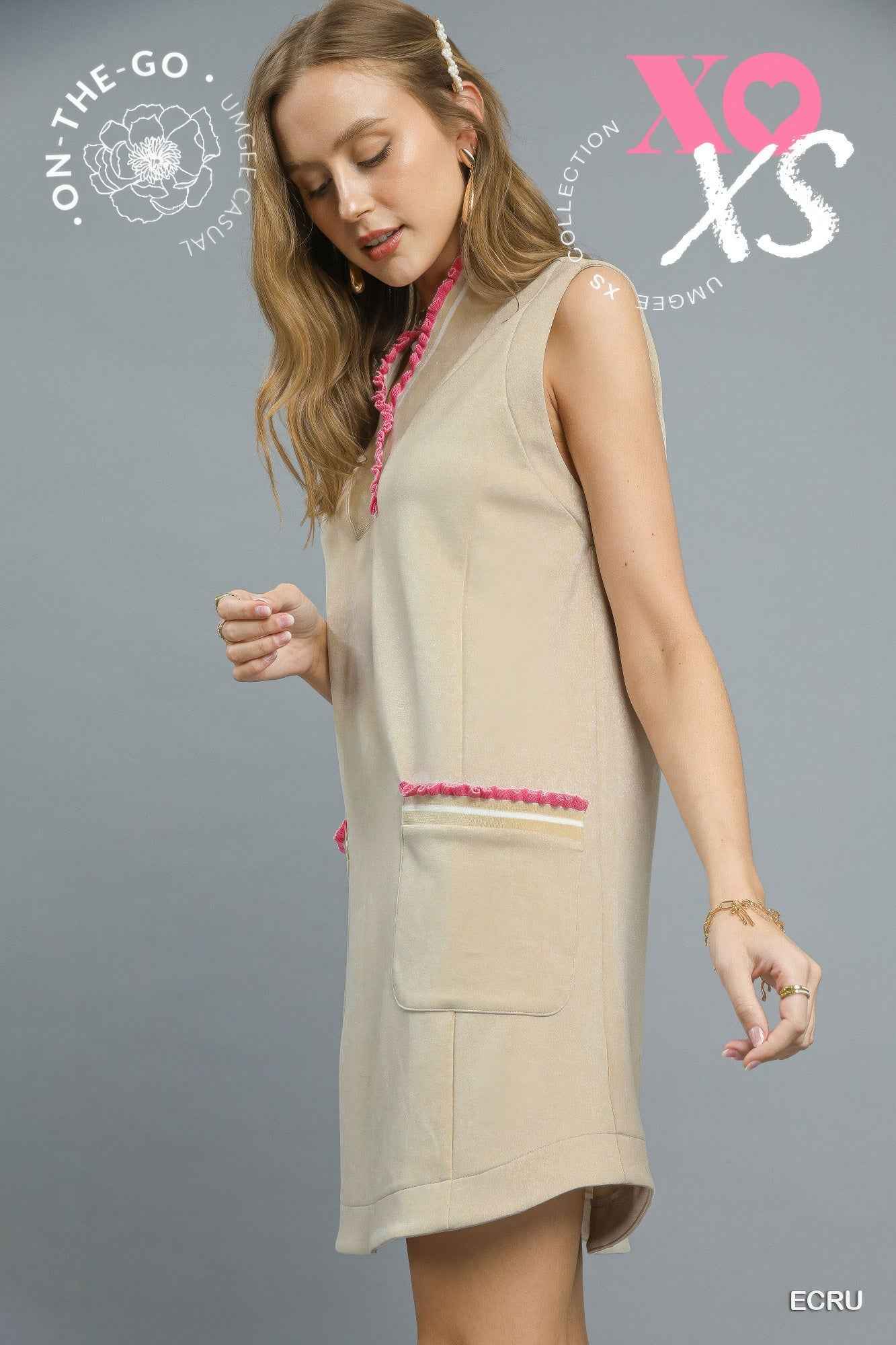 Luxeknit Sleeveless Ruffle Trim Pocket Dress