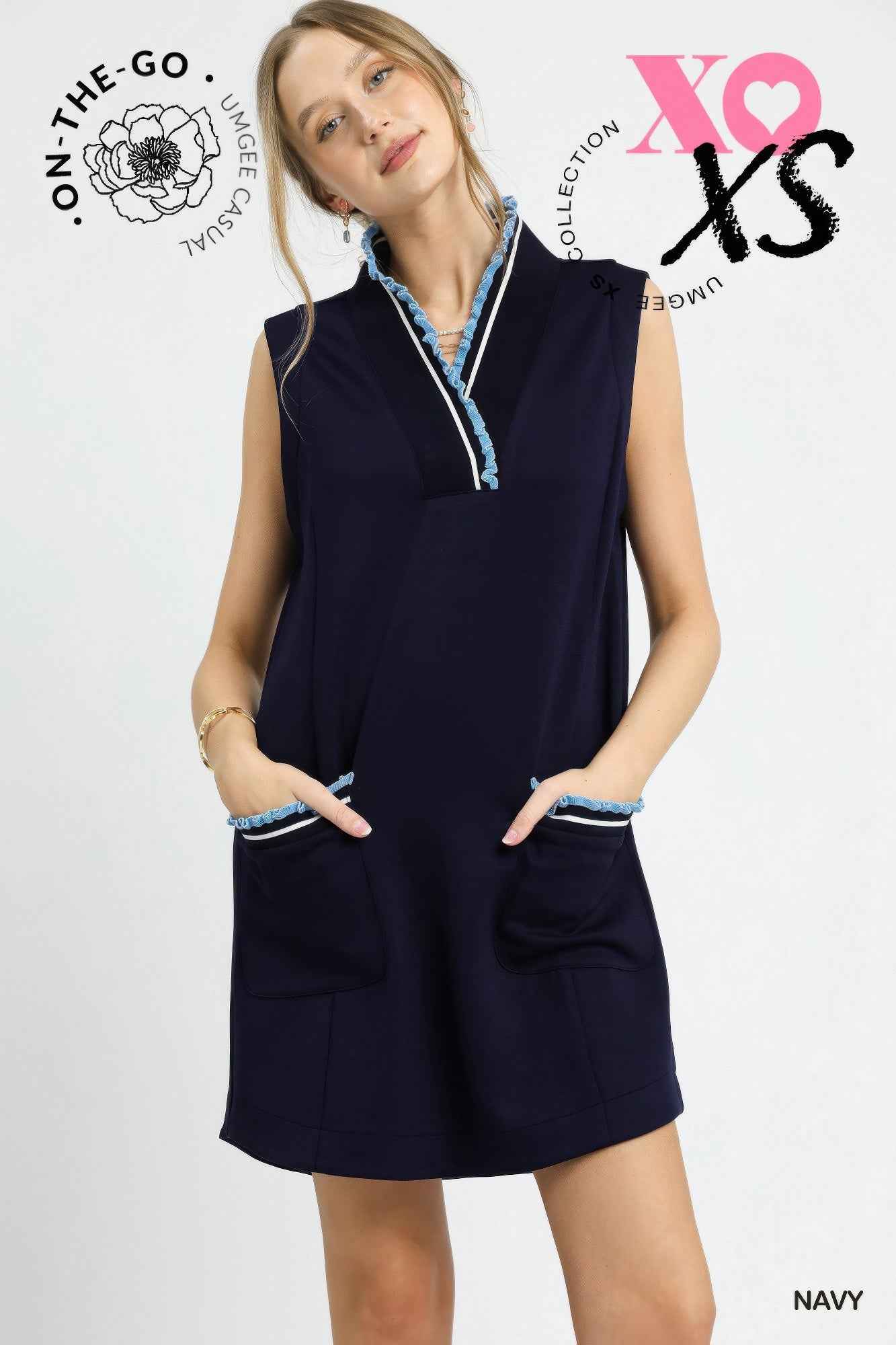 Luxeknit Sleeveless Ruffle Trim Pocket Dress