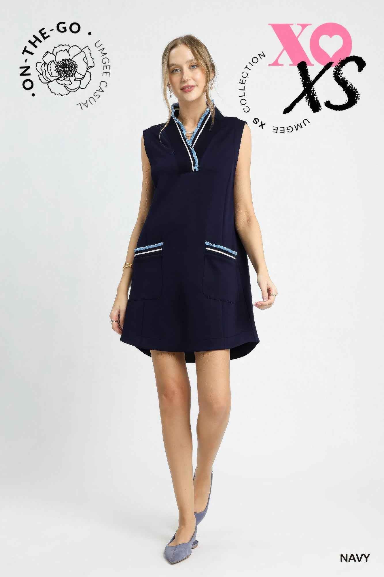 Luxeknit Sleeveless Ruffle Trim Pocket Dress