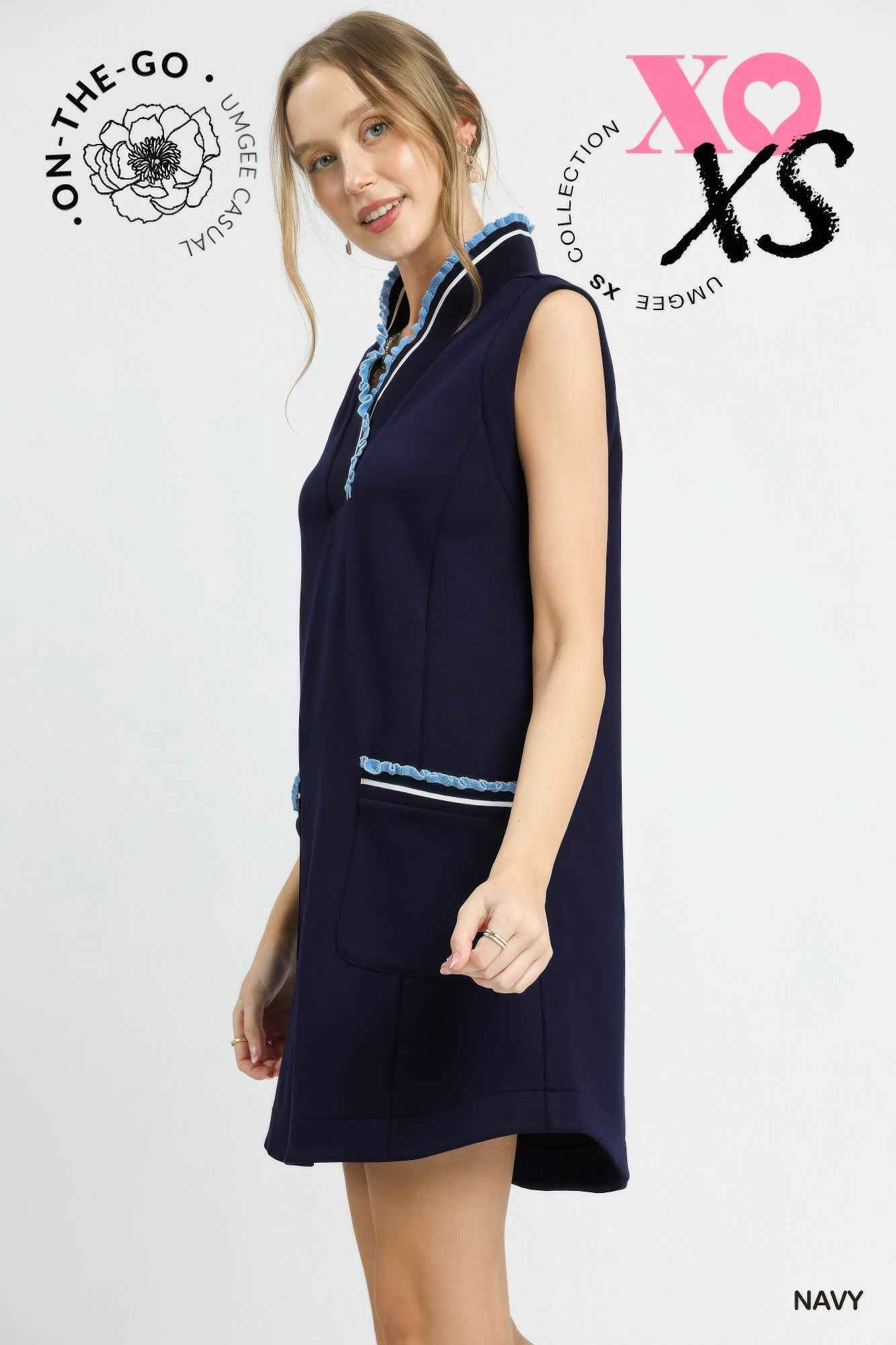 Luxeknit Sleeveless Ruffle Trim Pocket Dress