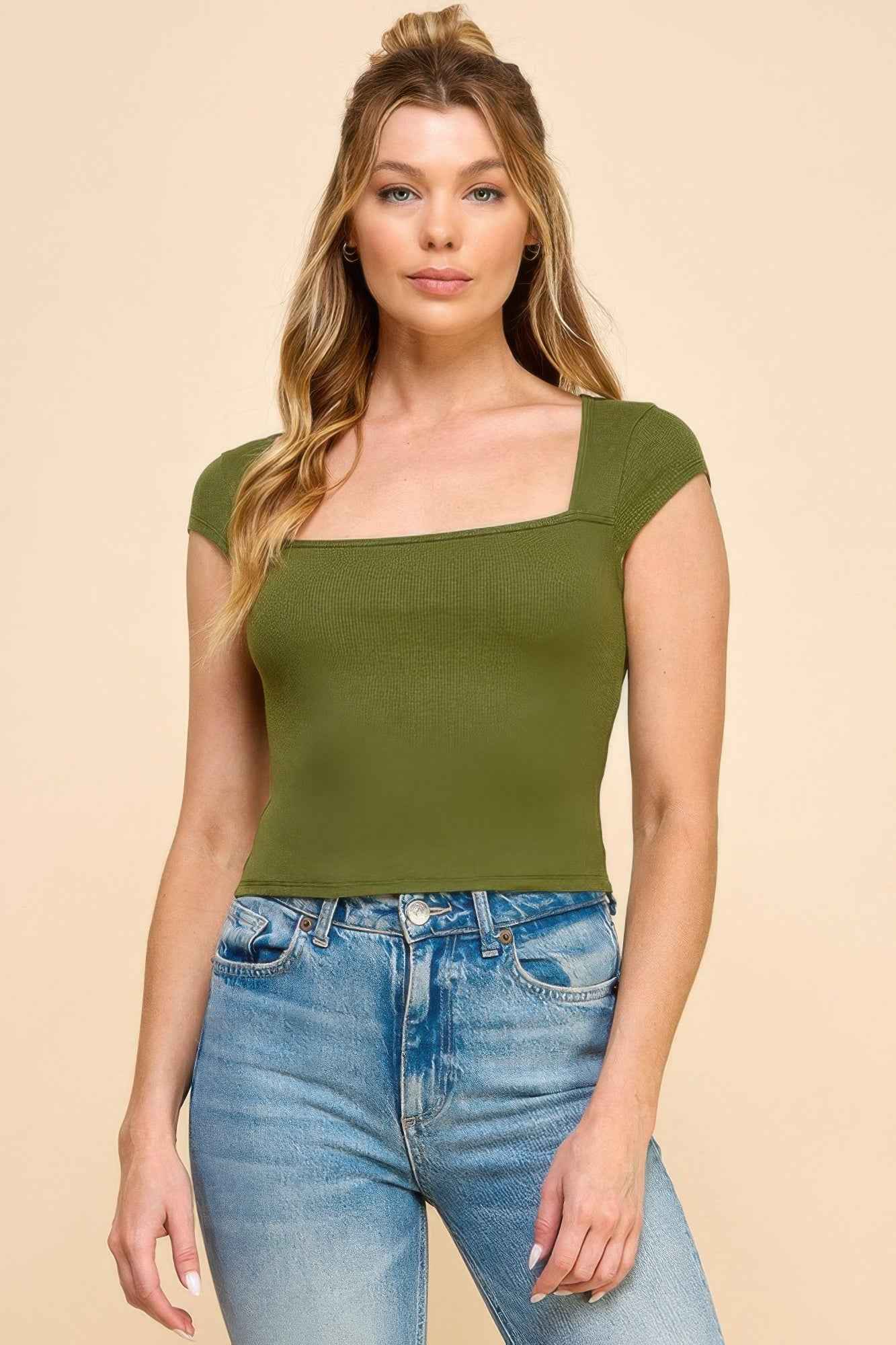 Square Neck Cap Sleeve Top