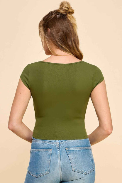 Square Neck Cap Sleeve Top