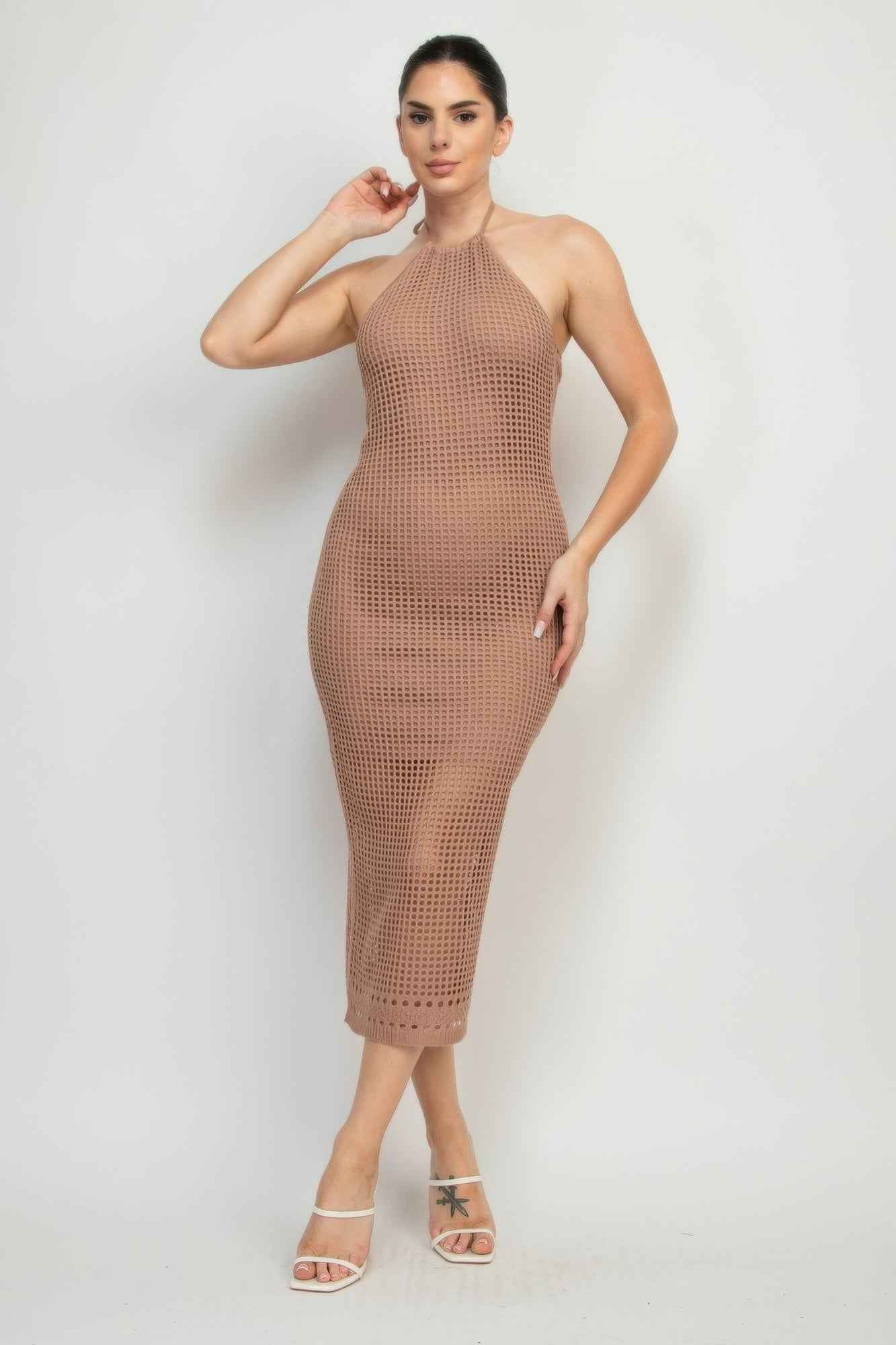 Halter Neck Open-back Midi Dress